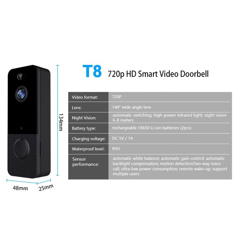 NNEDSZ Wireless Wifi Video Doorbell With Night Vision And Ai Recognition - 720P - 2600 Mah