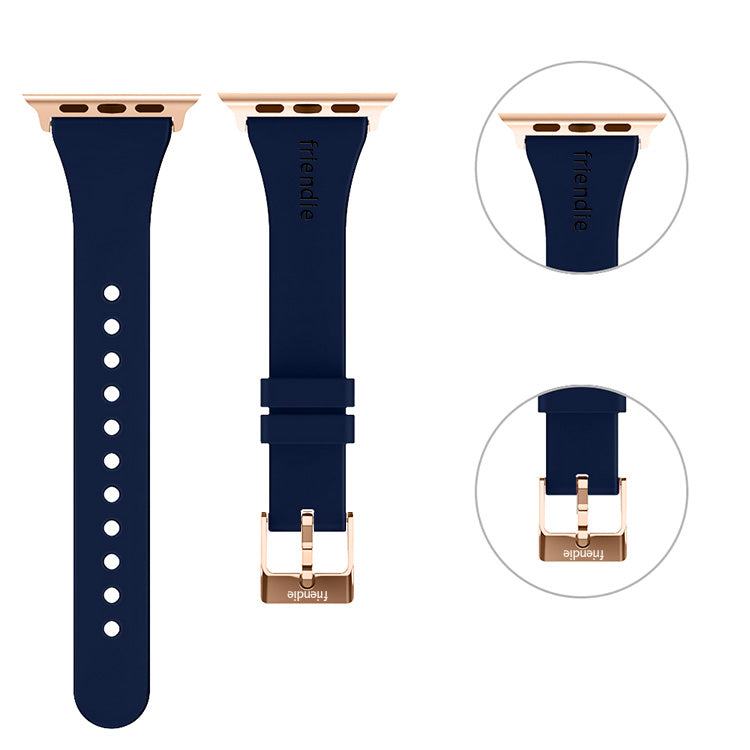 Silicone Band in Navy Blue with Gold Classic Buckle - The Gippsland - Compatible with Apple Watch Size 38mm to 41mm