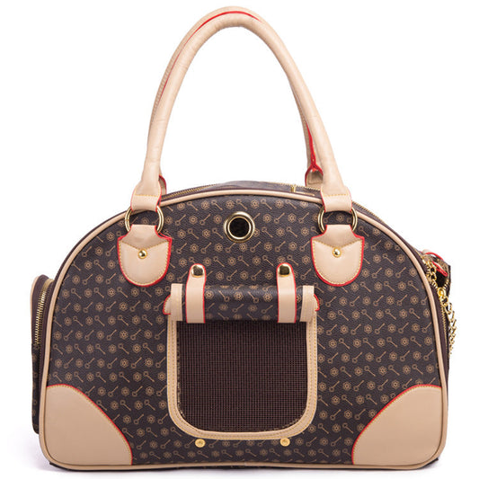 NNEDSZ Portable Pet Travel Bag - Anti-Crush Dog Carrier for Outdoor Trips (L-42x29x18cm, Coffee Color)